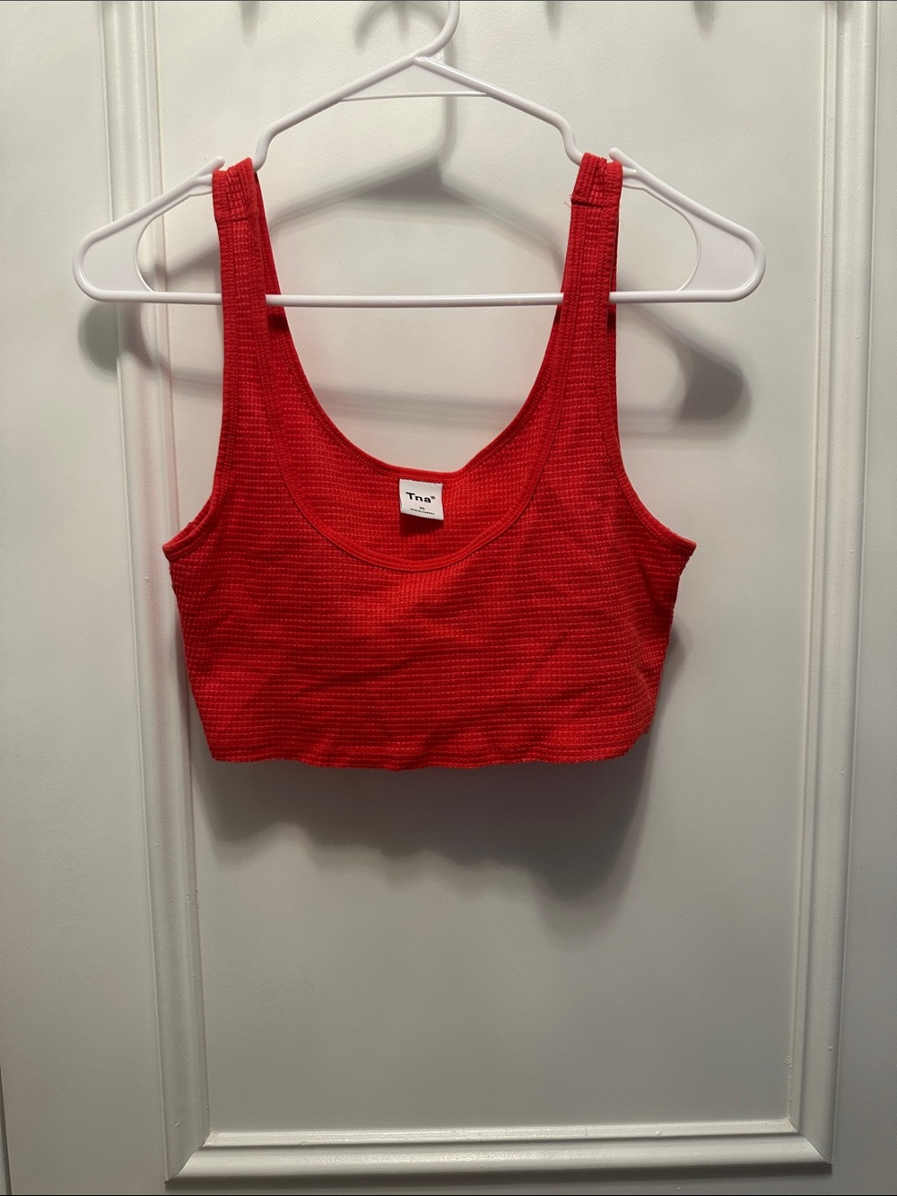 TNA Red Ribbed Scoop Sports Crop Bra